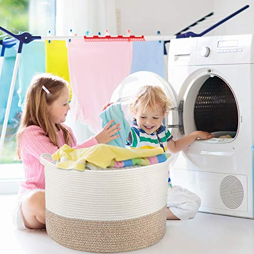 R Runka Extra Large Cotton Rope Basket 22" X 14" - Toy Basket For Kids -Blanket Basket For Living Room - Woven Baskets For Storage #TOP6