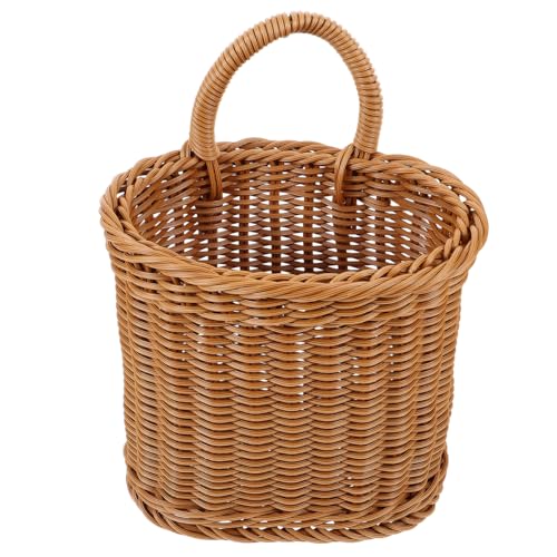 Image of Balacoo Wall Hanging Basket, Woven Imitation Rattan Storage Basket, Hanging Flower Basket for Kitchen Wall Decor, 10.03 X 6.29 X 6.29 Inch, Brown