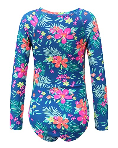 Girls Long Sleeve Rash Guard One Piece Swimsuit Kids UPF 50+ Sun Protection Swimwear Rainbow Striped Bathing Suit 3-14 Years2