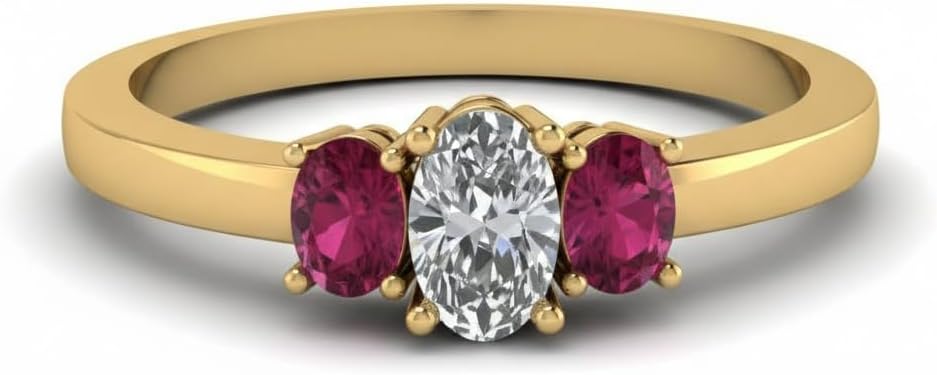 Choose Your Gemstone Oval 3 Stone Basket Ring Yellow Gold Plated Oval Shape 3 Stone Engagement Rings Ornaments Surprise for Wife Symbol of Love Clarity Comfortable US Size 4 to 12