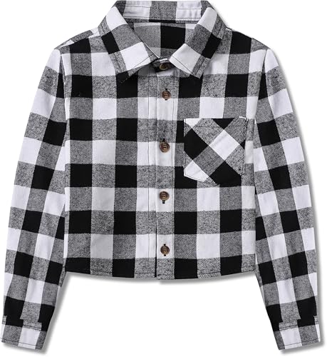 Image of SANGTREE Women and Girls Long Sleeve Flannel Casual Button Down Plaid Shirt
