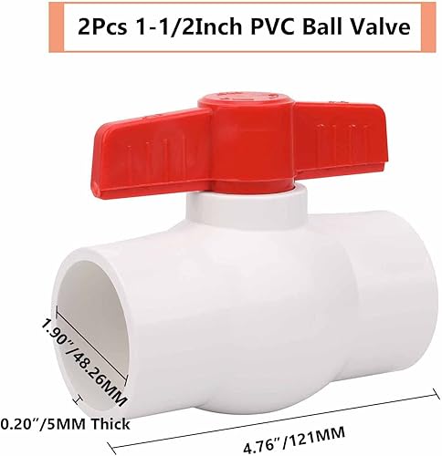 Miniatura 9 de Válvula de bola de PVC de 2 pulgadas con mango en T rojo para líneas de suministro de agua fría sistema de montaje de tubería de riego zócalo x
