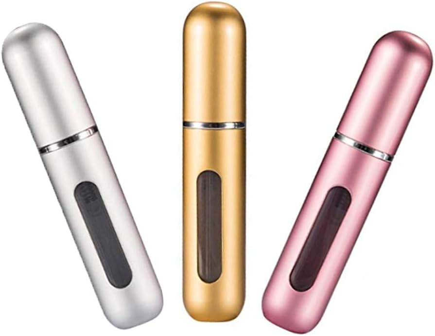 Portable Mini Refillable Perfume Empty Spray Bottle Atomizer Bottom Refill Pump Case for Traveling and Outgoing 3 Pcs Pack of 5ml (Sliver, Gold, Pink)