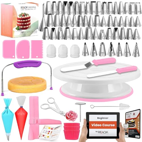 RFAQK 200PCs Cake Decorating Kit with Cake Turntable & Level...