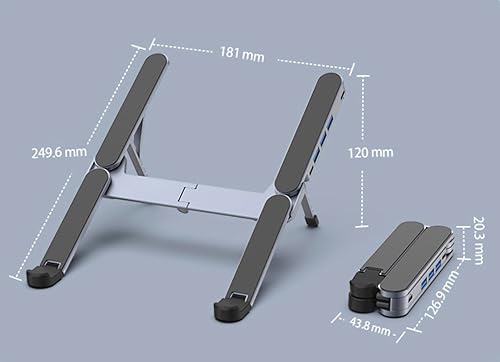 Miniatura 6 de YUATAUY - Soporte ultra compacto para laptop con concentrador USB de 4 puertos, elevador ergonómico de altura ajustable de 6 niveles, soporte de
