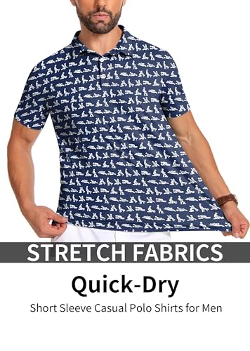 Funny Golf Shirts for Men Short Sleeve Funny Print Quick-Dry Polo Shirt Hawaiian Beach Summer 4th of July Golf Shirt3