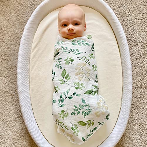 Lifetree Baby Swaddle Blankets, Newborn Muslin Swaddle Blankets Receiving Blanket For Boys And Girls Eucalyptus Leaves, 47 X 47 Inches, Unisex Neutral Wrap Soft Bamboo Cotton #TOP1
