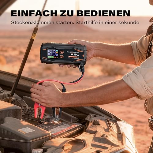 verbunden mit einer leeren Autobatterie für sicheren Jumpstart (98 Zeichen). - Detailansicht von A2C Starthilfe Powerbank...