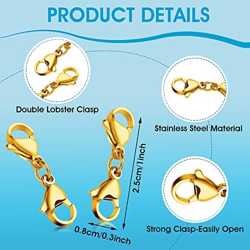 ASTER 4 Pieces Double Lobster Clasps Gold Mini Bracelet Clasps Replacement Lanyard Snap Hook,Metal Lobster Clasps Extender for DIY Jewelry Making Bracelet Crafts