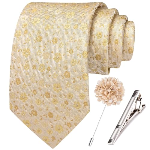 Image of Hi-Tie 63 inches Striped Paisley Extra Long Ties for Men Silk Necktie with Lapel Pin Tie Clip Big and Tall Men Formal Wedding