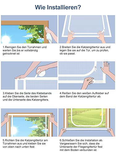 Katzengitter für Tür, Verhindern Sie das Auslaufen von Katzen, Isolationstür-Bildschirm für die Einführung Neuer Katzen, Katzentürnetz für den Sommer (Passende Türgröße: 90cm x 200cm, weiß)