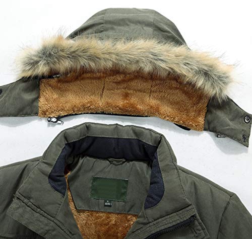 chouyatou Men's Winter Detachable Hooded Frost-Fighter Sherpa Lined Windbreaker Puffer Coat (XX-Large, 17Army Green)