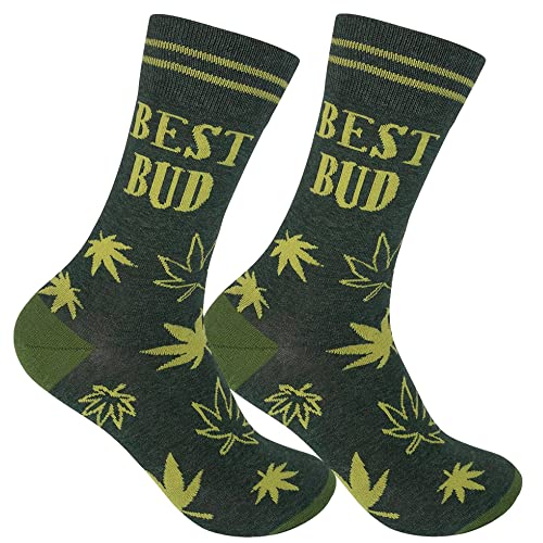 FUNATIC Best Bud Novelty Socks | Weed Leaf Stoner Gift with Message About Marijuana | Fun Stoner...