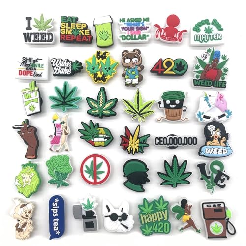 Adoeisy 37Pcs Green Shoe Charms for Clog Decoration Sandals PVC Cute Charms Accessories for Gift