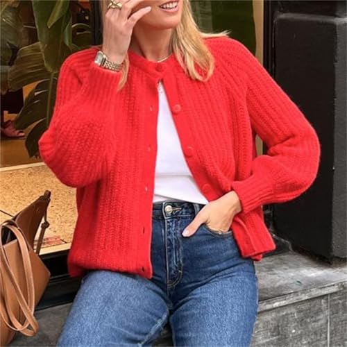 Image of KEOMUD Women's Long Sleeve Cardigan Sweaters Spring Casual Crewneck Button Down Chunky Knit Cardigans