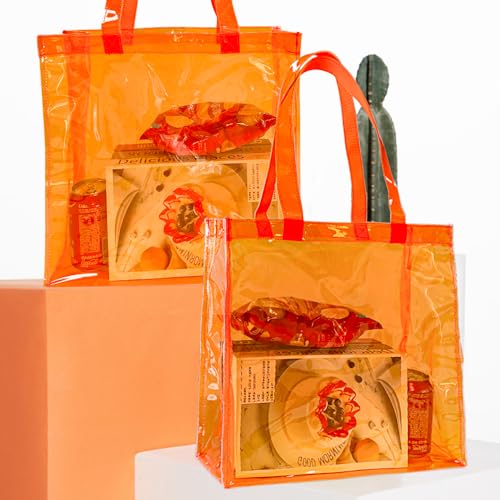 Stadium Clear Tote Bag, Portable PVC Handbag with Handles, Transparent Solid Construction (Orange)2