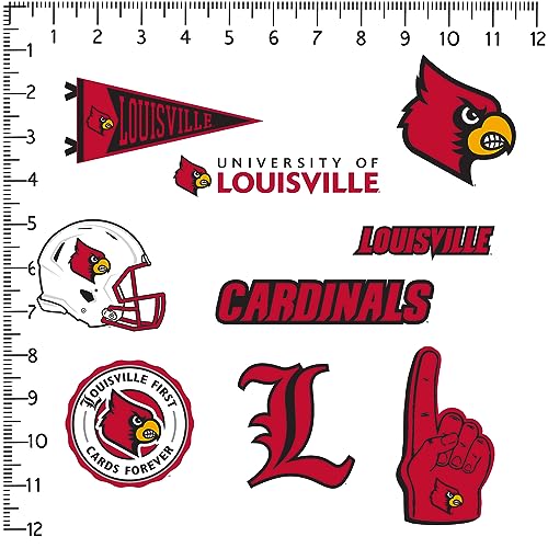 Image of University of Louisville 9ct Vinyl Large Deluxe Stickers Variety Pack - Laptop, Water Bottle, Scrapbooking, Tablet, Skateboard, Indoor /Outdoor - Set of 9