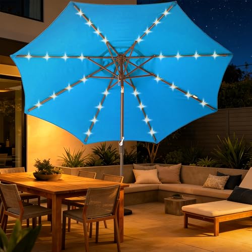Tioline 9' Patio Umbrella Outdoor Umbrella with lights Patio for Table Blue by Tioline - Used condition - Image 5