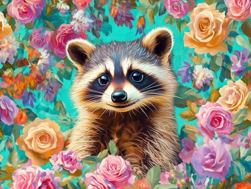 Pintura por Números de Mapache con Acrílicos Opacos de Alta Cobertura sobre Lienzo