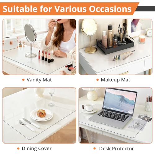 Image of LovePads Clear Makeup Mat for Vanity, 16 x 36 Dual-Sided Desk Pad & Vanity Cover Top, Waterproof PVC Protector Mat for Dresser, Nail Art, Craft Table