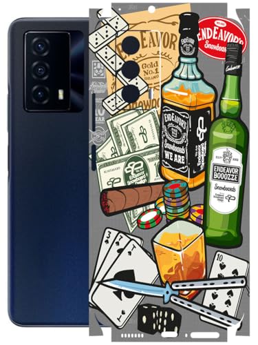 Image of AtOdds - Full Body Back Screen Guard Protector Film - Lamination Wrap Skin Sticker Compatible with IQOO Z5 | Scratchproof Matte Finish (Wine Graffiti)