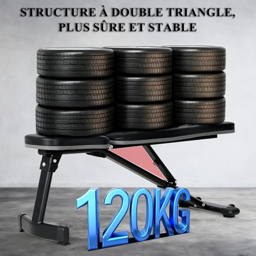 ISE Banc Musculation Pliable Complet Inclinable, Banc de Musculation Complet Pliable Multifonction, Banc Abdominaux&Bancs de Musculation 6 Positions Réglable(-25°-100°), Bench Musculation/Banc Muscu – Image 4