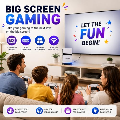 Image of GS5 Pro 4K Retro Gaming Console Stick, 22,000+ Built-in Classic Games, 23 Emulators, Plug and Play, with Dual Wireless Controllers, for Kids and Adults