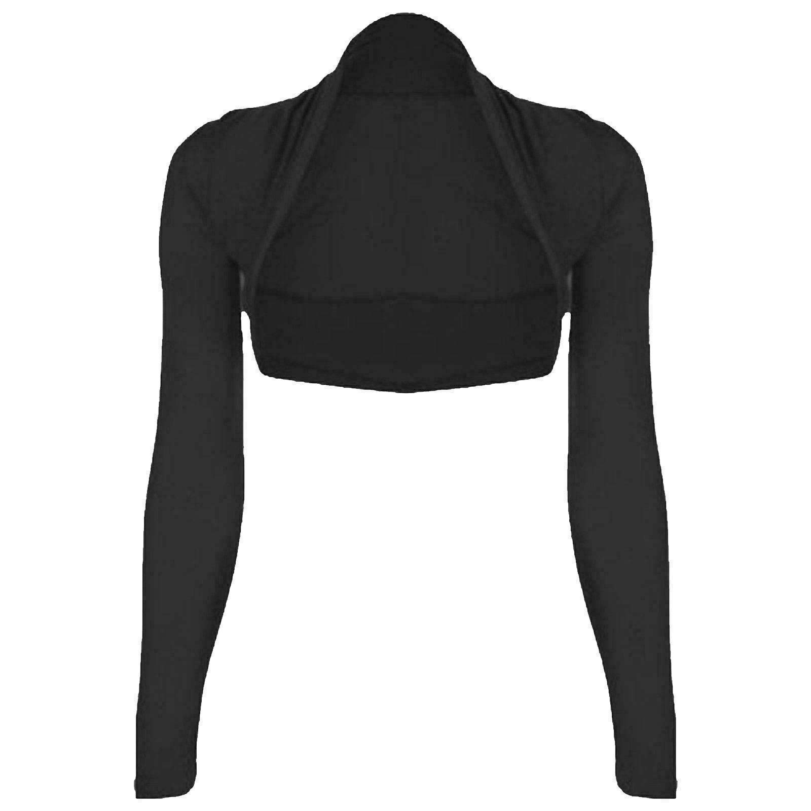 Fairy Trendz Ltd Women's Black Bolero Shrug - Long Sleeves Open Front Cropped Cardigan Blazer ( Uk 16-18)