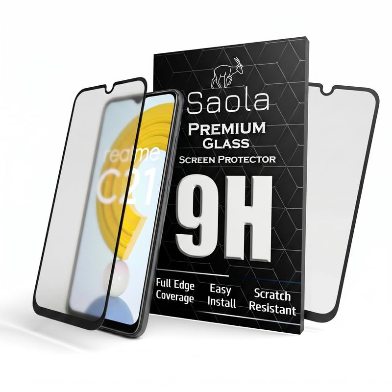 Image of Saola D+ Matte Tempered Glass With 18H Hardness For Realme C21 Smartphone(Pack Of 1) With Free Installation Kit. Full Screen Coverage - 6.5 Inch