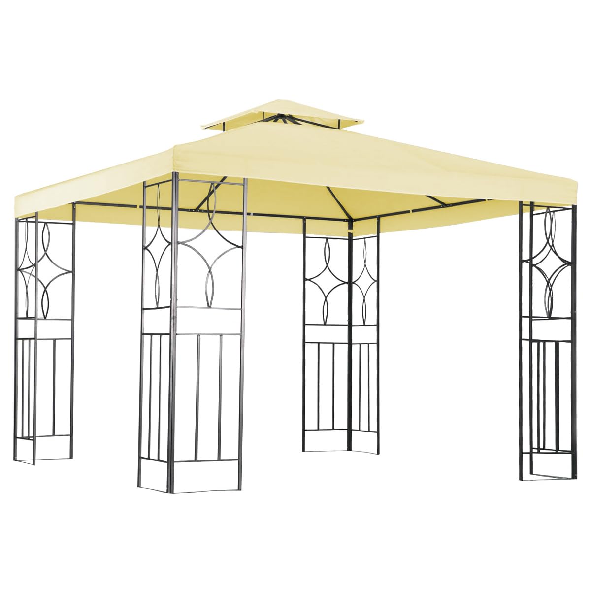CHARLES BENTLEY 3Mx3M Steel Art Outdoor Gazebo Luxury Metal Frame Marquee Cream, For Garden Parties, BBQs, Showerproof, Metal Frame, Double Top Roof, Decorative Panels, Easy Assembly (300x400x260cm)