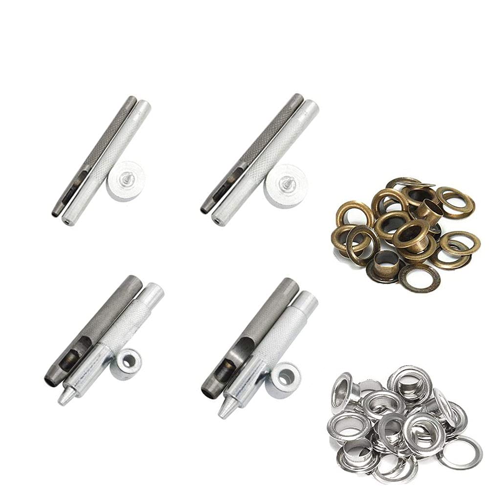 Juego de 4 juegos de 23 piezas para ojales, ojales de metal, kit de ojales para cortinas, lona, tela, cuero, ropa, zapatos, manualidades (5 mm + 6 mm + 10 mm + 12 mm)