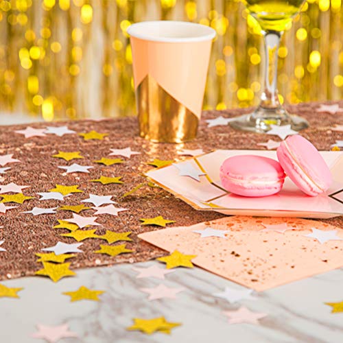 Image of MOWO Gold, Pink and White Stars Confetti Table Decoration, 1.2'', 200pc | 200 Pieces, Wedding Party Decor, Table Decor
