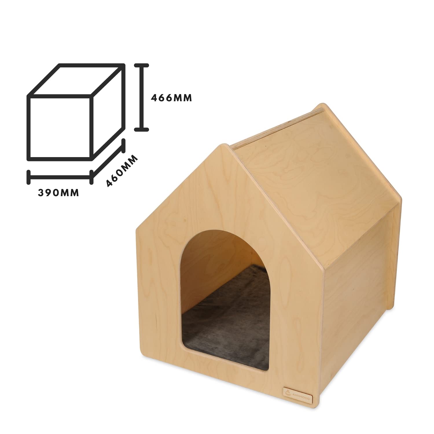 Ricco - Hundehütte aus Holz mit Matratze - Hundehaus Indoor - für kleine und mittelgroße Hunde - Rustikale Hundehütte aus Holz - Naturholz