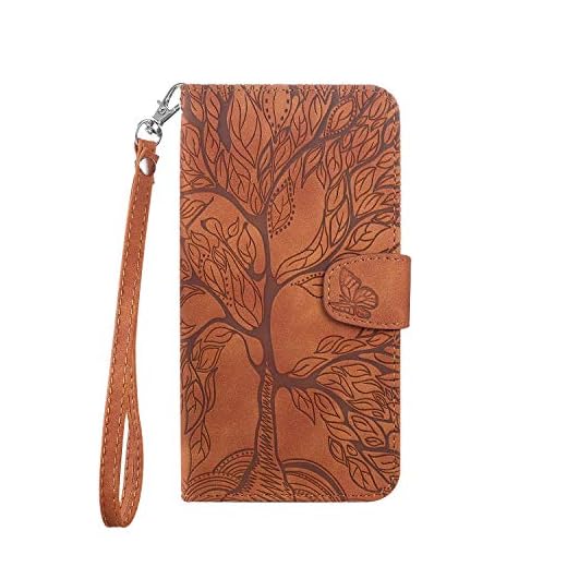 Annuo Coque Samsung A10 Etui Portefeuille Arbre Motif Etui Samsung A10 Coque Clapet Protection Carte Coque Portefeuille Magnetique Samsung Galaxy A10 Antichoc Housse Cuir Cover 3D Papillon Marron