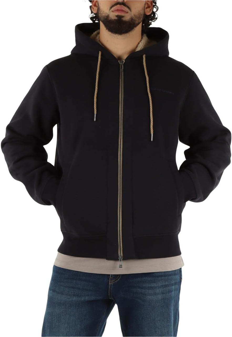 Armani Exchange Men's Sherpa Lined Full Zip Hooded Sweatshirt