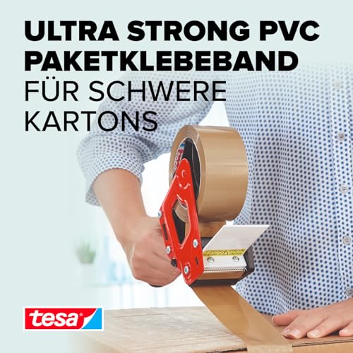 tesa tesapack Ultra Strong im 6er Pack - PVC-Klebebänder für festes Verpacken und sicheres Bündeln - Braun - 6 Rollen je 66 m