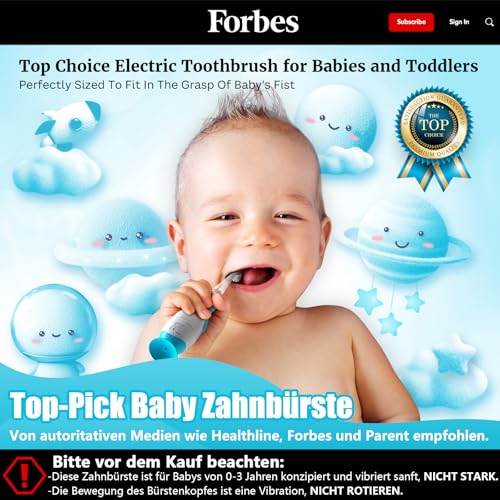 Elektrische Zahnbürste Kinder Baby Zahnbürste Kinderzahnbürste Elektrisch ab 1 2 3 Jahre mit Fingerzahnbürste, Süße Schutzhülle, LED-Licht, 2 Minuten Timer, Saugnapf für Kleinkind (Blau Astronauten) – Bild 3
