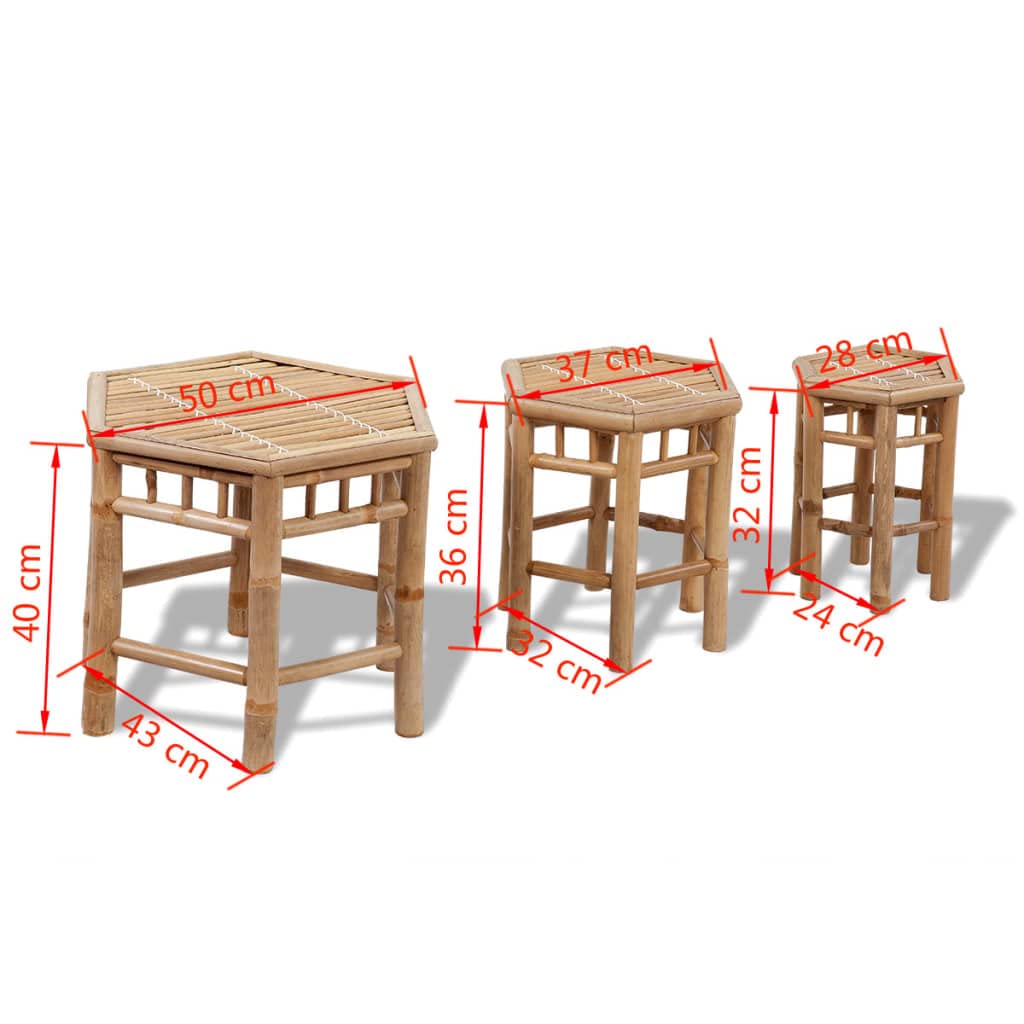 Set di 3 sgabelli da giardino esagonali in bambù, impilabili, resistenti alle intemperie, per sala da pranzo, giardino, terrazza, balcone, portata fino a 110 kg, colore naturale
