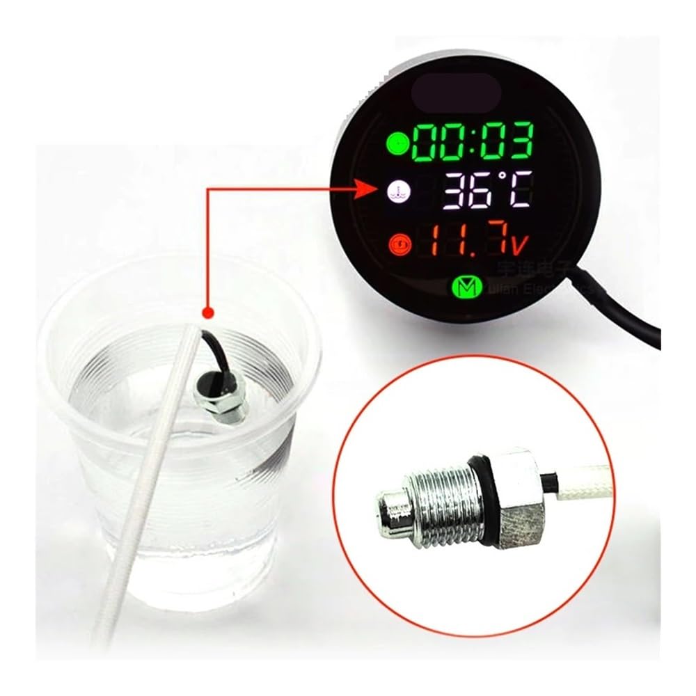 Tacómetro digital Reloj electrónico digital para motocicleta DC 9V - Hora + Termómetro de agua + Voltímetro