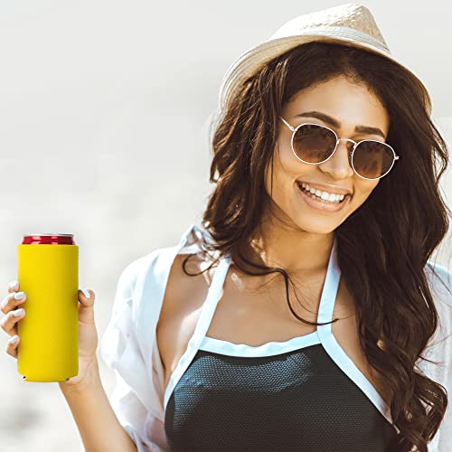 Image of Slim Can Cooler Sleeve 12 Pack - Blank Neoprene Insulated Can Coolers for 12 oz Skinny Beer & Soda Cans - Sublimation Ready Drink Sleeves for Heat Press, Custom Printing & Party Favors (Yellow)