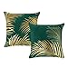 Bonhause Lot de 2 Housse de Coussin 45 x 45 cm Feuilles d'or Velours Doux Vert Décoratif Imprimé Or Taie d'oreiller pour Canapé Lit Chaise Voiture Maison Décoration