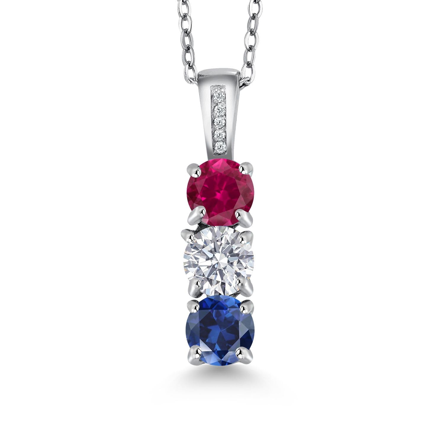 Gem Stone King Diamond and 3 Gemstone Birthstone Mother Necklace