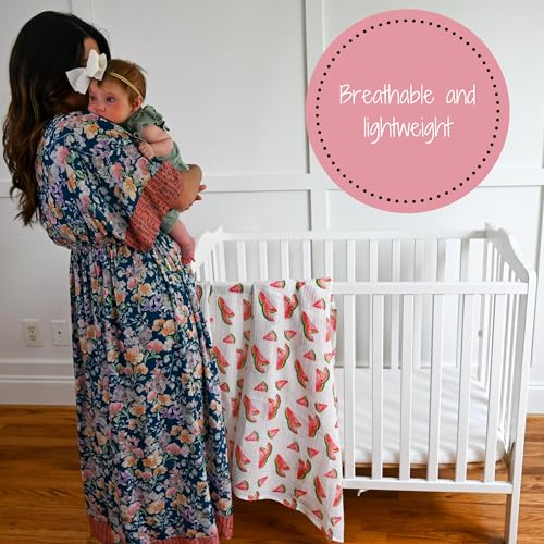 Image of LollyBanks Muslin Swaddle Blankets, 100% Cotton Newborn Blanket for Boys and Girls, Large 47 x 47 Inches Lightweight and Breathable Baby Swaddle Blanket, Baby Essentials, Registry (Watermelon Print)
