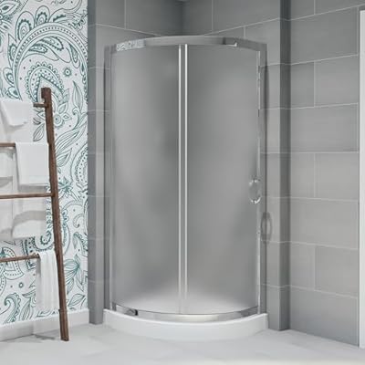 OVE Decors Breeze 32 in. x 76 in. Rounded Frosted Glass Sliding Corner Shower Kit | Includes Glass Panel, Glass Door and Acrylic Shower Base, in Chrome Finish