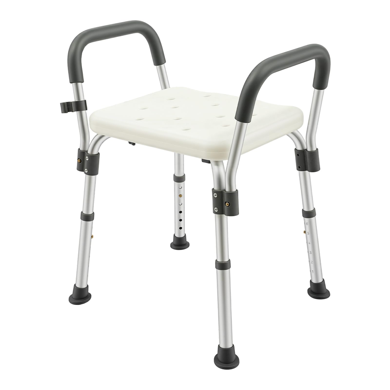 Taboret prysznicowy, 37-49 cm, z regulacją wysokości, udźwig 150 kg, aluminium, HDPE, antypoślizgowy, zdejmowany, wodoodporny, lekki, stabilny taboret łazienkowy, krzesło prysznicowe z podłokietnikami