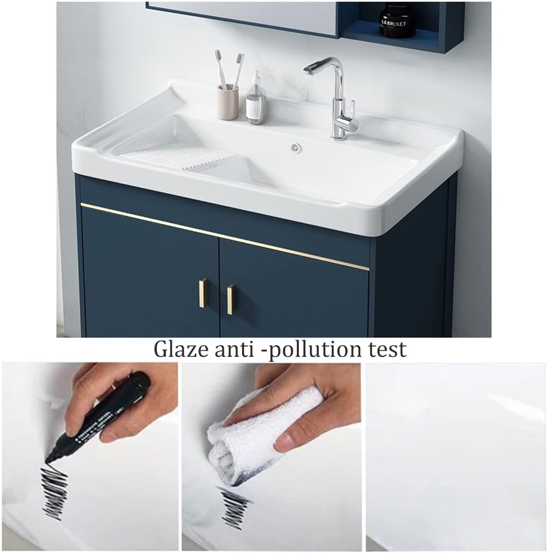Utility Sink with Vanity Cabinet, Ceramic Freestanding Laundry Handwashing Station for Room, Garage, Basement, Outdoor and Indoor, Contemporary (Size : 71 * 48 * 81cm/27.9 * 18.8 * 31.8in)