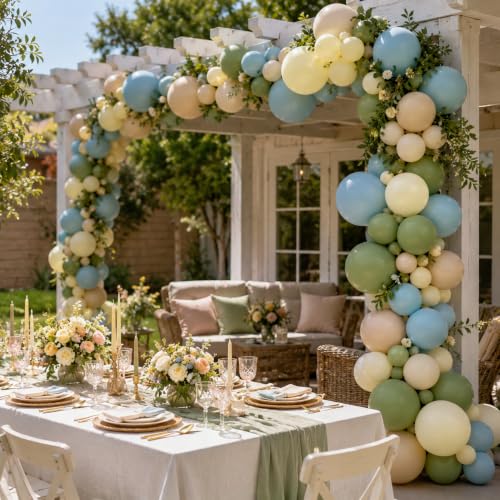 Image of Sage Green Blue Balloons, 12 Inchs Dusty Blue Yellow Avocado Green Apricot Balloons for Girls Kids Birthday Party Wedding Anniversary Engagement Bridal Baby Shower Decorations
