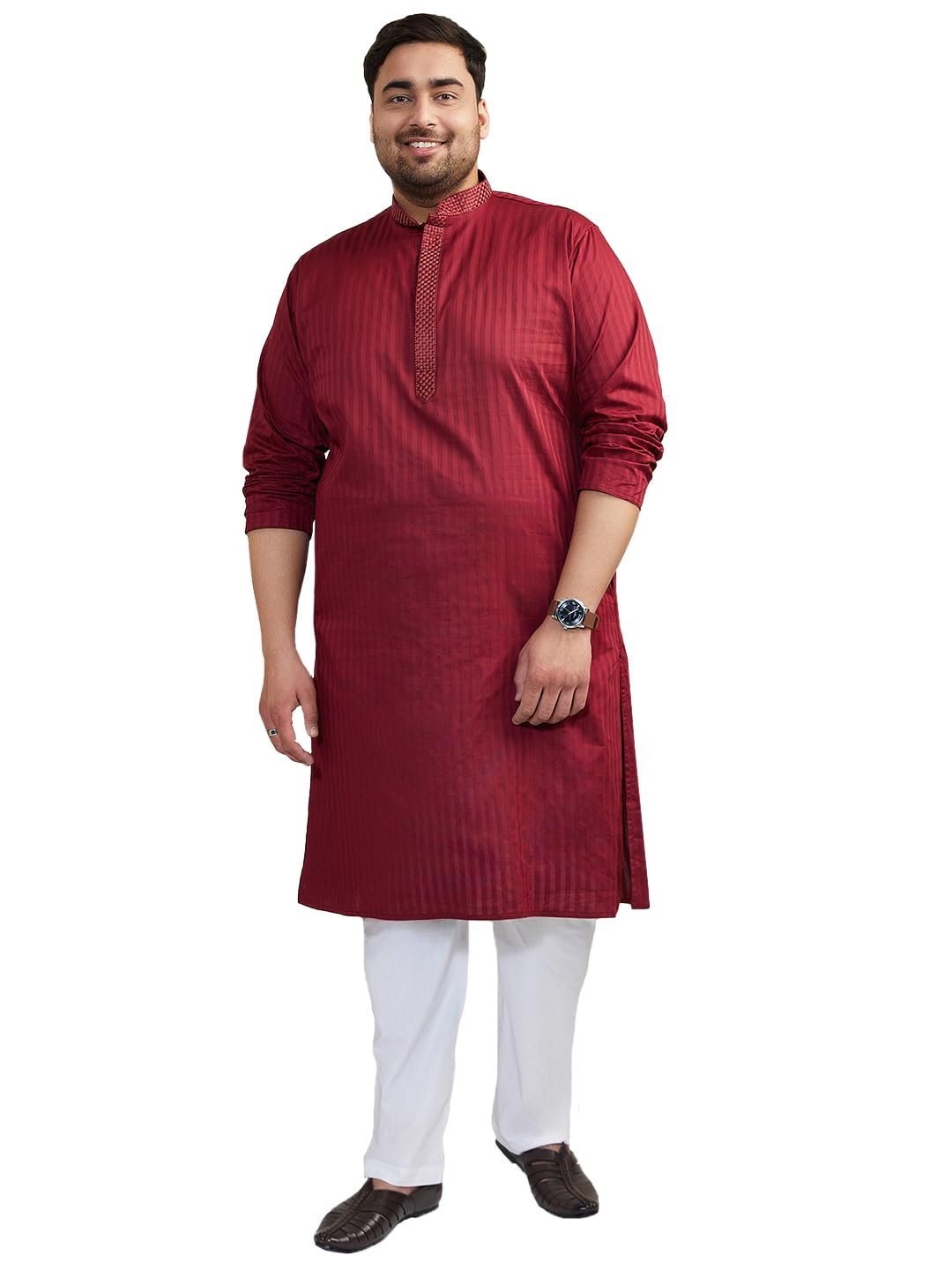 Plus Mens Cotton Blend Kurta Pyjama Set - Classic Ethnic Attire for Timeless Style | Soft Comfortable Plain Solid Kurta and Churidar Pyjama Set-image-25
