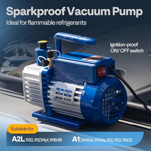 Image of VIVOHOME 1 /3 HP 4.5 CFM 1 Stage A2L HVAC Vacuum Pump, Sparkless Motor for R32 R1234yf R454B R134a R22 R410a Systems, Auto AC Vacuum Pump for Air Conditioner Refrigeration Maintenance with Oil Bottle