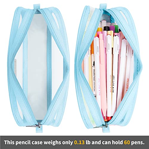 Image of KALIDI Grid Mesh Pencil Case Pen Bag Clear Case Marker Pouch Multifonction Organizer Box Transparent case Makeup Bag Office College School Gift for adults Teen Girl Boy, blue, Pencil Case